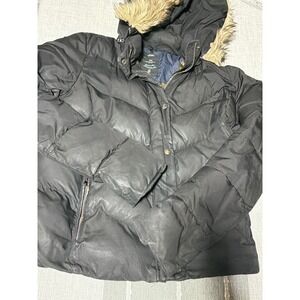 Gap women's  Black Puffer Jacket Faux Fur Trim Hood Heavyweight Coat